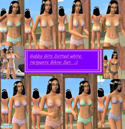 Sims 2 — Dotted White hotpants bikini set by gobby — This contains all shown in picture the hotpants bikini's can be used