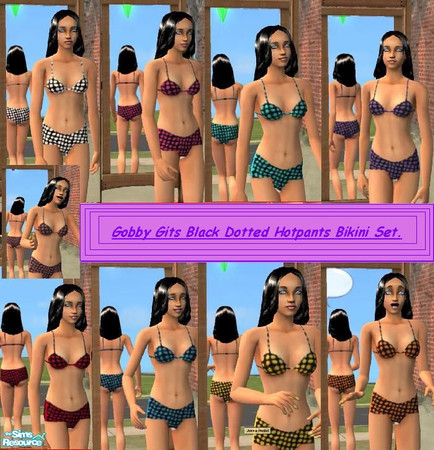 Sims 2 — Dotted Black hotpant bikini set by gobby — This contains all shown in picture the hotpants bikini's can be used