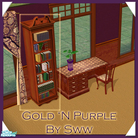 Sims 2 — Gold 'N Purple Bookcase *corrected* by sww — set made by sww. hope you like it :) walls and floors made by