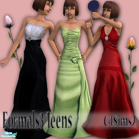 Sims 2 — Formals 3 for Teens by FaronDesign — 3 lovely new gowns for your teen in black, green or red. requires my mesh