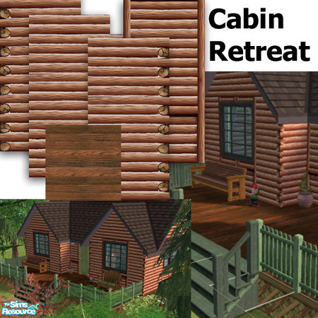 Sims 2 — Cabin Retreat by shtinky — Log cabin walls, with the exposed log ends at the corners, and window frame wall.