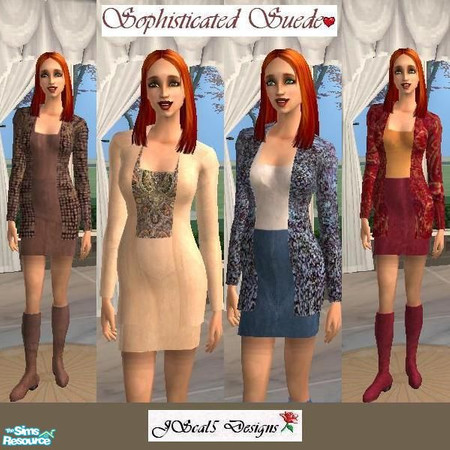 Sims 2 — Sophisticated Suede by scal5 — Four choices of suede outfits that are sophisticated and fun. CoCoa Brown, Lt.
