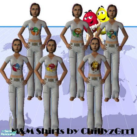 Sims 2 — M&M T-Shirts by Chillyzgrrl — A set of six M&M tees for your teen girls. 