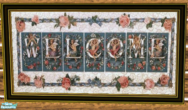 Sims 2 — Lovely Welcome Print by dancingaphrodite — Part of the Log Cabin Collection. Ribbons and roses and fairies! Oh