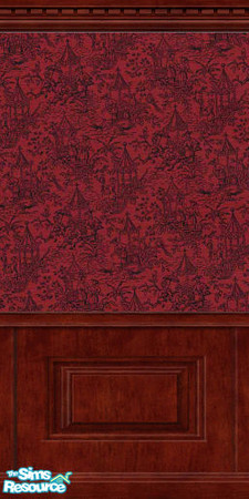 Sims 2 — Royal Red Wall by SSilver — Red toile wall covering. Part of my Red Royal Bedroom Set.