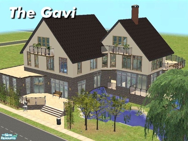 Sims 2 — The Gavi by Tiko — Sweeping design built across a river bend. Main reception room features 2 internal arched