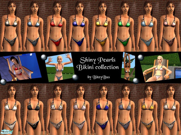 Sims 2 — Shiny Pearls Bikini Collection by Bitzybus — Bikinis with pearls in many different colors.