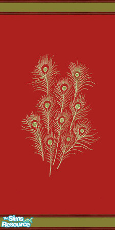 Sims 2 — Gold Filigree Peacock Feather Wallpaper by oldmember_Piej — Lusty red satin wallpaper with a rich gold filigree