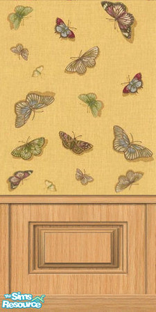Sims 2 — Linen Butterflies Wallpaper by oldmember_Piej — Colorful butterflies on a mustard yellow linen wallpaper