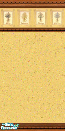 Sims 2 — Mustard And Herb Wallpaper by oldmember_Piej — Mustard yellow speckled wallpaper with a border of herbs and dark