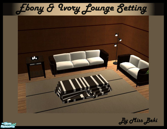 Sims 2 — Ebony & Ivory Lounge Setting by miss_beki — Ebony & Ivory Lounge Setting. African Blackwood and White
