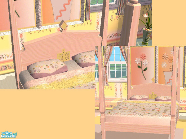 Sims 2 — Peach Garden Bedframe by puterwitch — Wooden peach bedframe for the Peach Garden set