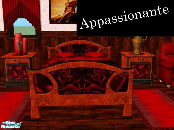 Sims 2 — Appassionante Set - Bed frame by LaLunaRossa72 — Red wood frame bed and satin
