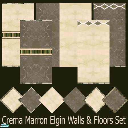 Sims 2 — Crema Marron Elgin Walls & Floors Set by Sheera — This set includes 12 items : 6 walls and their 6 matching