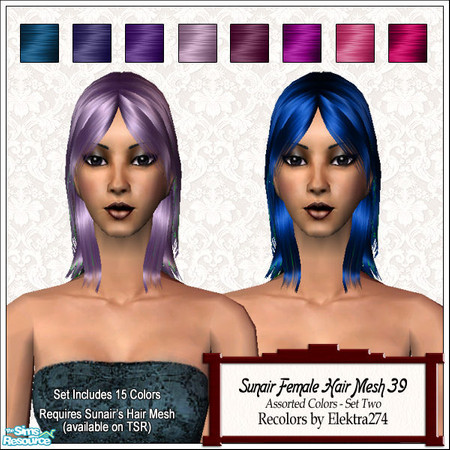 Sims 2 — Sunair Hair Mesh 39 - Assorted Colors Pt 2 by elektra274 — A collection of recolors of Sunair\'s hair mesh #39