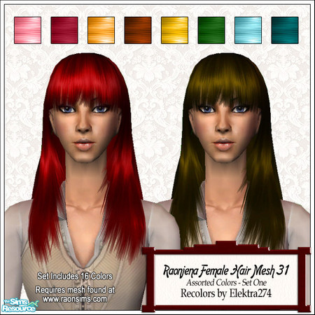 Sims 2 — Raon Hair Mesh 31 - Assorted Colors Pt 1 by elektra274 — A collection of recolors of Raonjena\'s hair mesh #31