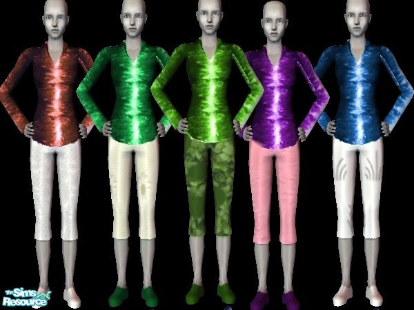 Sims 2 — mix match by jasmine63 — a mix and match with a colorful shirt top and mix and match 3/4 bottoms
