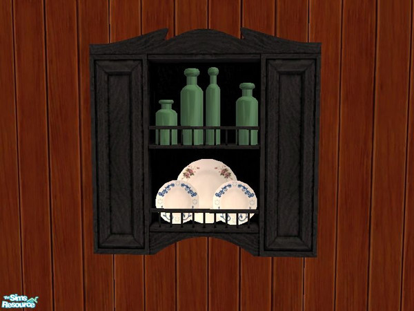 Sims 2 — Country Upper Cabinet in Black by tamlfra — For the darker kitchen.