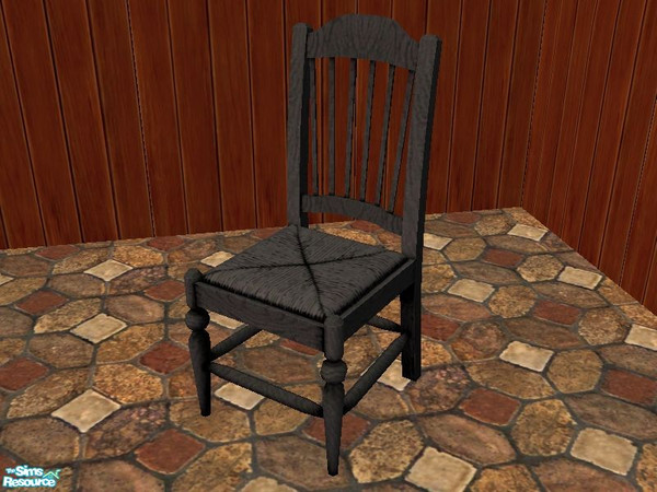Sims 2 — Country Dining Chair in Black by tamlfra — Black woodgrained chair frame, with dark wicker seat.