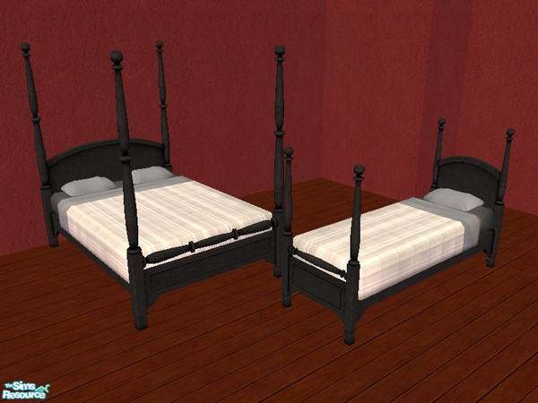 Sims 2 — Country Bed in Black by tamlfra — Recolors both the single, and double 4 poster bed frames that came with