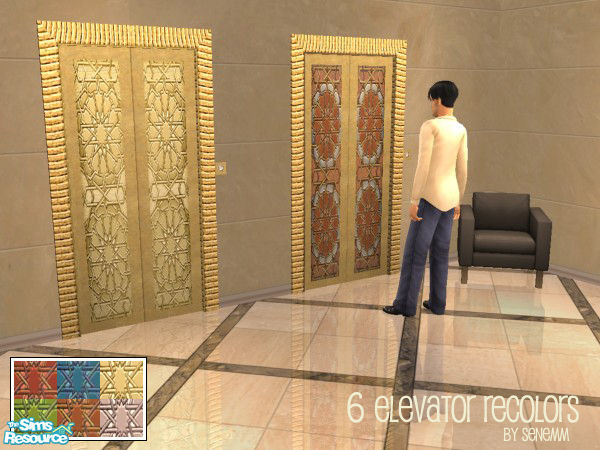 Sims 2 — Arabesque inspired elevator recolors by senemm — A set of 6 arabesque inspired elevator recolors in blue, red,