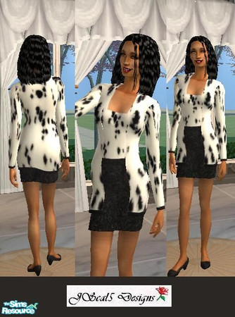 Sims 2 — Dots n' Dashes by scal5 — This cute faux fur top/sweater and skirt set are perfect for the office or a shopping