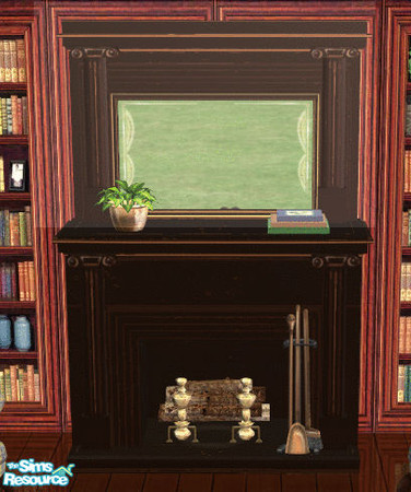 Sims 2 — Reading Room in Blue Fireplace Mirror by lisa9999 — Dark oak fireplace mirror.