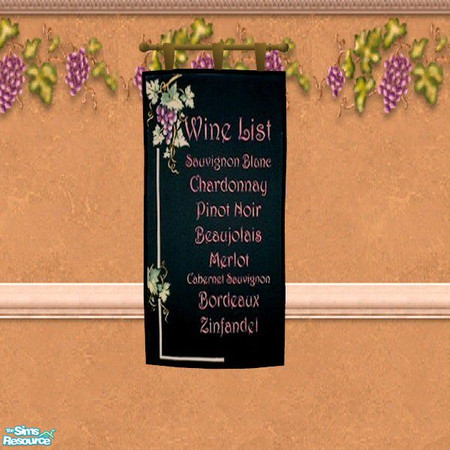 Sims 2 — Italian Wine List Tapestry by Nikki041498 — Black background with names of various Italian wines done in bright