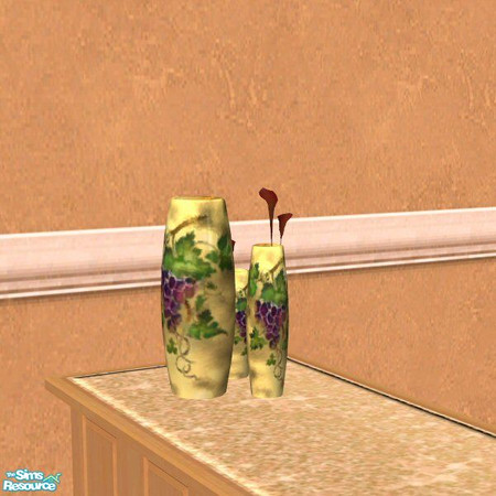 Sims 2 — Italian Kitchen Vases by Nikki041498 — Gold Porcelain with stenciled grapes to decorate your counters. *Fixed