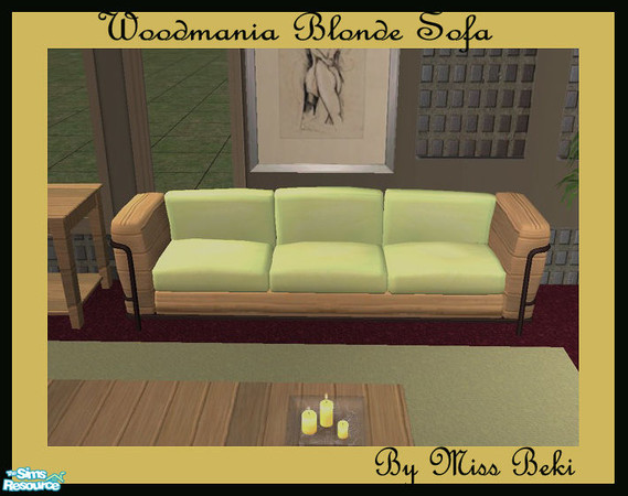 Sims 2 — Woodmania Blonde Sofa by miss_beki — Woodmania Blonde Sofa with Light Lime Fabric. Part of the Woodmania Blonde