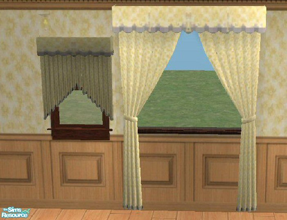 Sims 2 — Buttercup Curtains by SSilver — Buttercup fabric and a little lace trim.