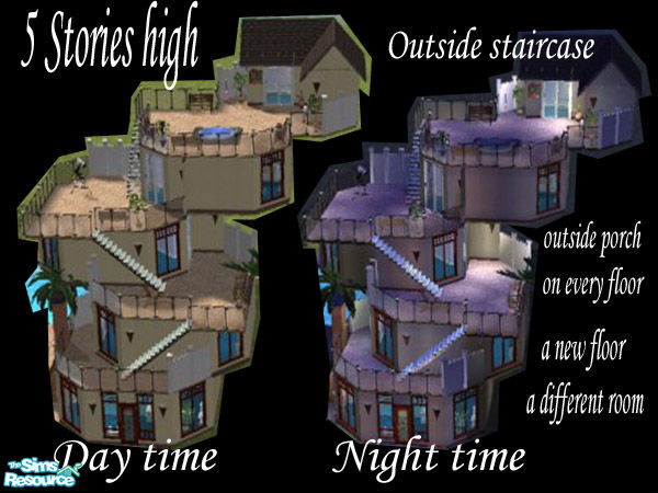 Sims 2 — 69 chessnut st by maliee1 — a octagan shape house that leans over the side, in all different dirctions, the