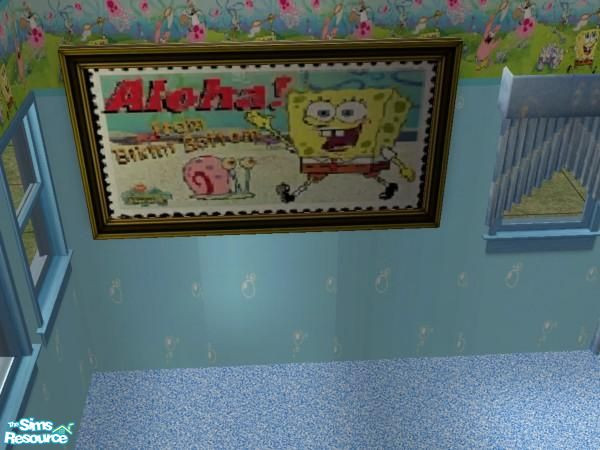 Sims 2 — Spongebob Stamp Portrait by jeyca — Part of the Spongebob Square Pants Bedroom Set.