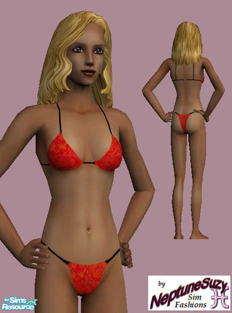 Sims 2 — NSC Swimsuit by Neptunesuzy — Bold deep orange bikini for your sims to wear at the poolside. Enjoy!