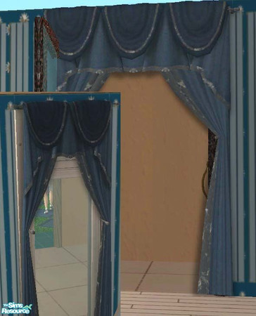 Sims 2 — Blue curtains with silver ribbon trim by buntah — This is part of my Learning Center set.