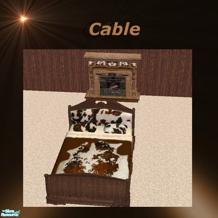 Sims 2 — Country cowhide bed and frame by cablebabee — Bed with cowhide throw and cowhide head and foot board