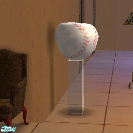 Sims 2 — Basball Sculpture by buntah — Well, I couldn't make it completely round. But, it's a baseball on a white glass