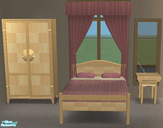 Sims 2 — Cortina Bedroom by Waverly — Cortina bedroom collection with Calvin Klein's Khaki "Abaca Weave"