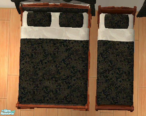 Sims 2 — Royal Black Bedding by SSilver — Soft black fabric with an intricate gold pattern make up the bedspread. The