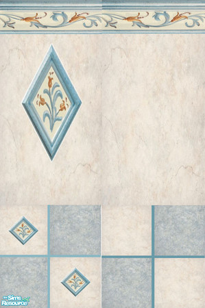 Sims 2 — KS Blue Floral Tiled Walls and Floors by mskitty — I hope you like them. Looks Great in the Game.
