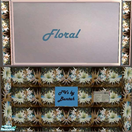 Sims 2 — Floral TV by buntah — This is part of my Wall Eyes (wall-mounted TVs) set. Back and front shown.