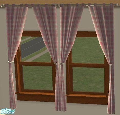 Sims 2 — Pink Gingham Curtains by SSilver — Pink gingham curtains to match the pink gingham bedding.