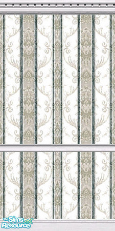 Sims 2 — black and white damask 1 by kpedigo — black, white and grey damask striped wallpaper with white wood crown,