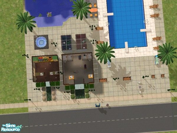 Sims 2 — Oasis Valley Shopping Mall by jeyca — This beautiful shopping center features a large pool, plenty of BBQ, pond,