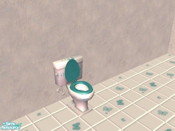 Sims 2 — Green Butterfly toilet by Bitzybus — White toilet decorated with green butterflies. Walls and floor made by