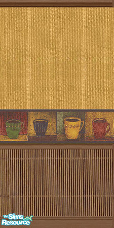 Sims 2 — Cables Bamboo Kitchen Wall by cablebabee — New wall for the Bamboo Kitchen with cup border and bamboo wainscot.