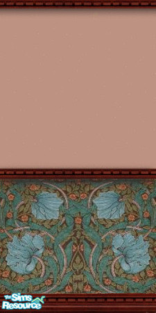 Sims 2 — Morris Paper by Zillah — Salmon paint with dark wood border and William Morris pattern. For the Morris