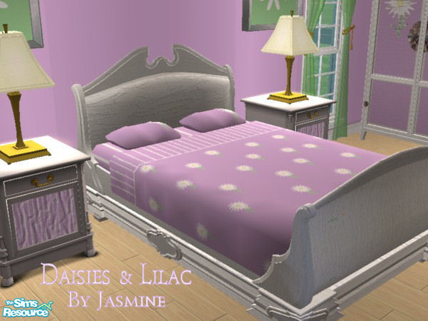 Sims 2 — Daisies & Lilac - Double Bed Frame by Jasminevs81 — A white painted double bed frame to go with the Daisies