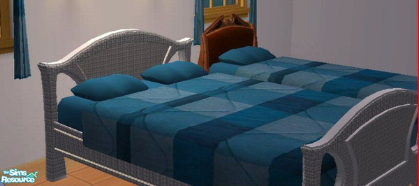 Sims 2 — Quilted Blue Bedding by SSilver — A blue plaid quilted bedspread.