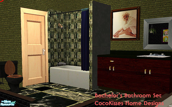 Sims 2 — Bachelor's Living Bathroom Set by oldmember_CocoKissesNYC — There's something about single guys and their choice